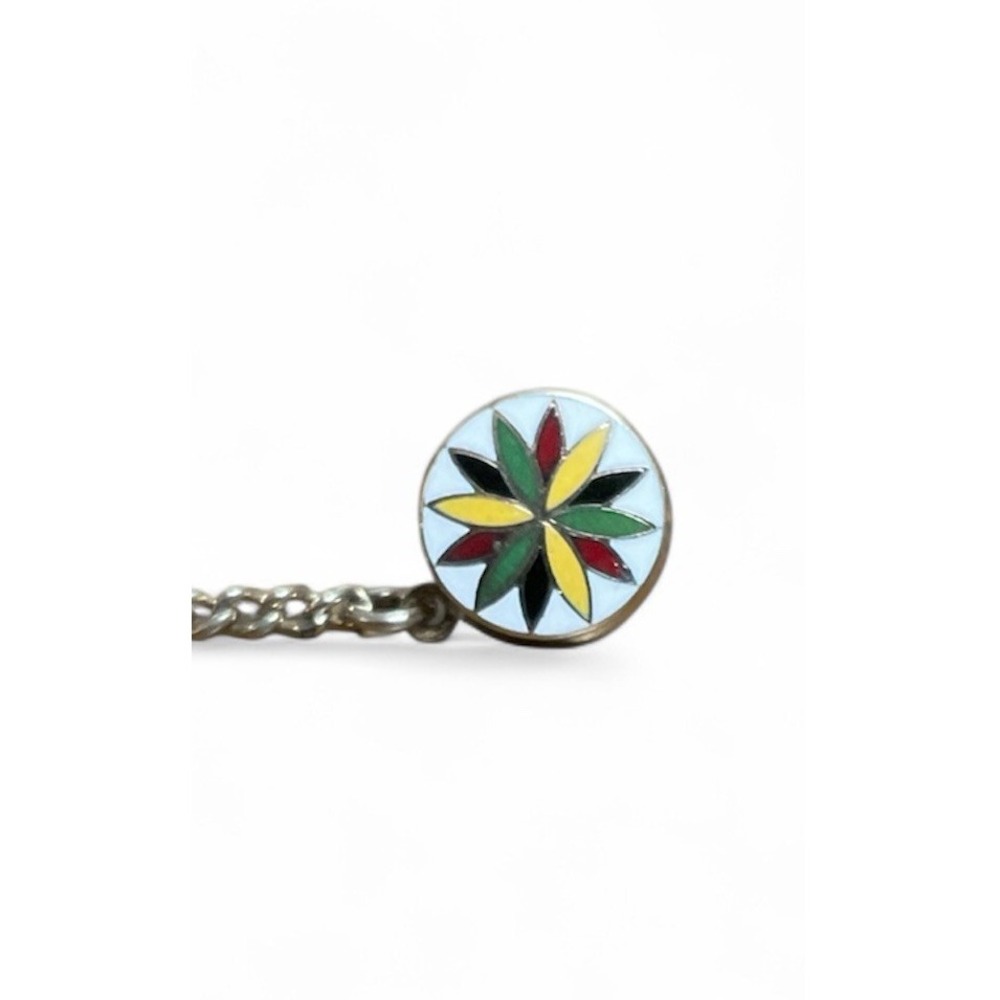 Vtg Pennsylvania Dutch Hex Enamel Lapel Pin Brooch Round Multicolor Signed “r”